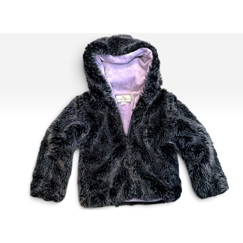 American Widgeon Coat Kid  Faux Fur Purple Black Full Zip Hoodie Outdoor Jacket